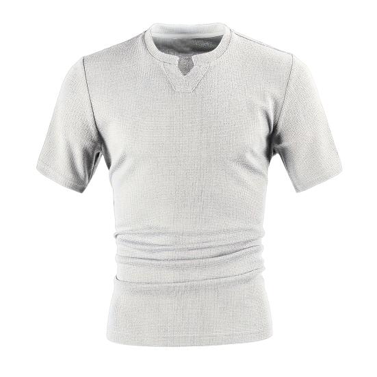 

Мужская футболка с V-образным вырезом и коротким рукавом, однотонная, облегающая, мягкая, дышащая, летняя, повседневная одежда M светло-серый