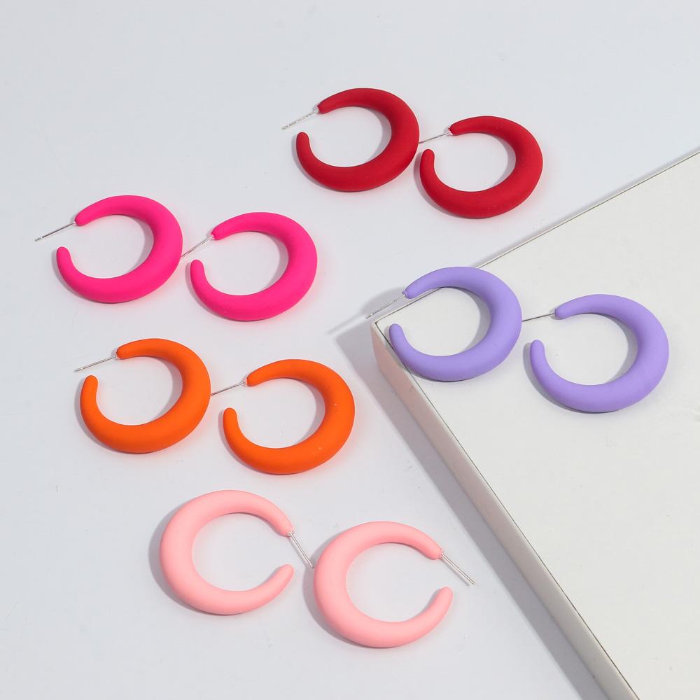 Korean Frosted Acrylic C-Shape Hoop Earrings for Women Resin Geometric Candy Color Circle Earrings 2025 Fashion Jewelry Gifts