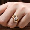 Copper micro-inlaid zircon ring, creative design leaf ring, Europe, America, hot-selling wedding jewelry wholesale