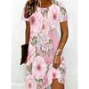 Modisches Sommer Damen Plus Size Kurzarm T-Shirt Kleid Bequem Atmungsaktiv Rundhals 3D Retro Blumenmuster Urlaubs-Partykleid