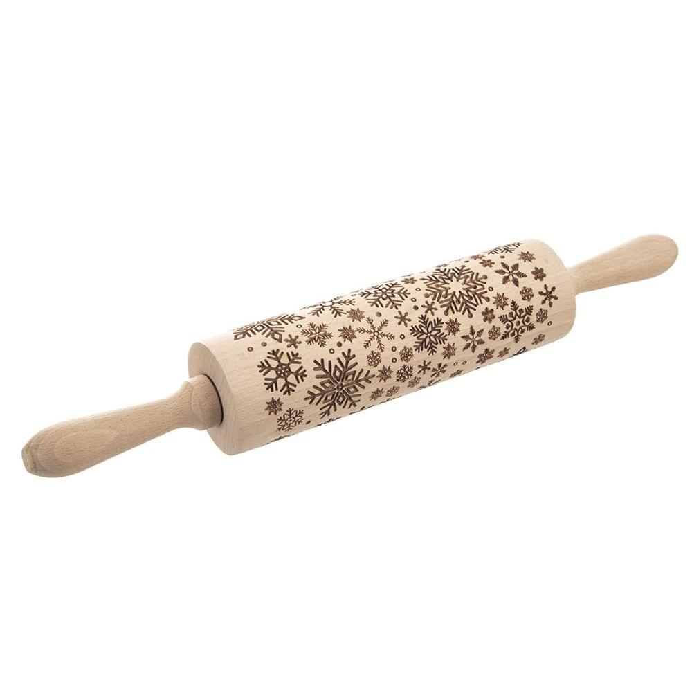 Decorative Wooden Rotating Snowflake Rolling Pin 39 Cm