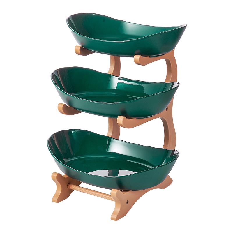 

Трехъярусная бамбуковая подставка для фруктов и конфет для гостиной темно-зеленого