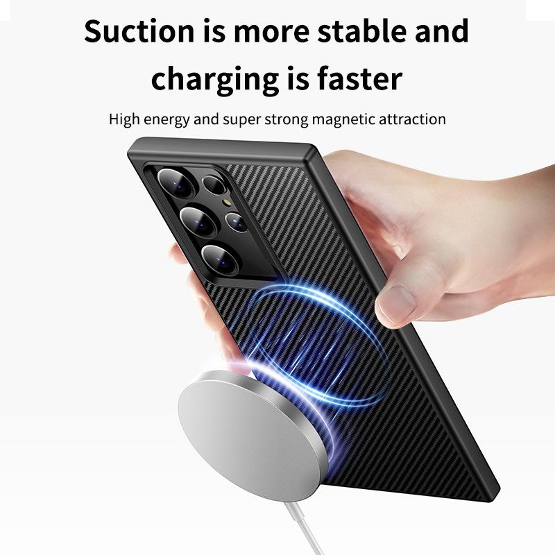 Convient pour Coque de Téléphone Portable Samsung S25ULTRA S24PLUS Intégrée Motif Fibre de Carbone Magnétique TPU Anti-Chute