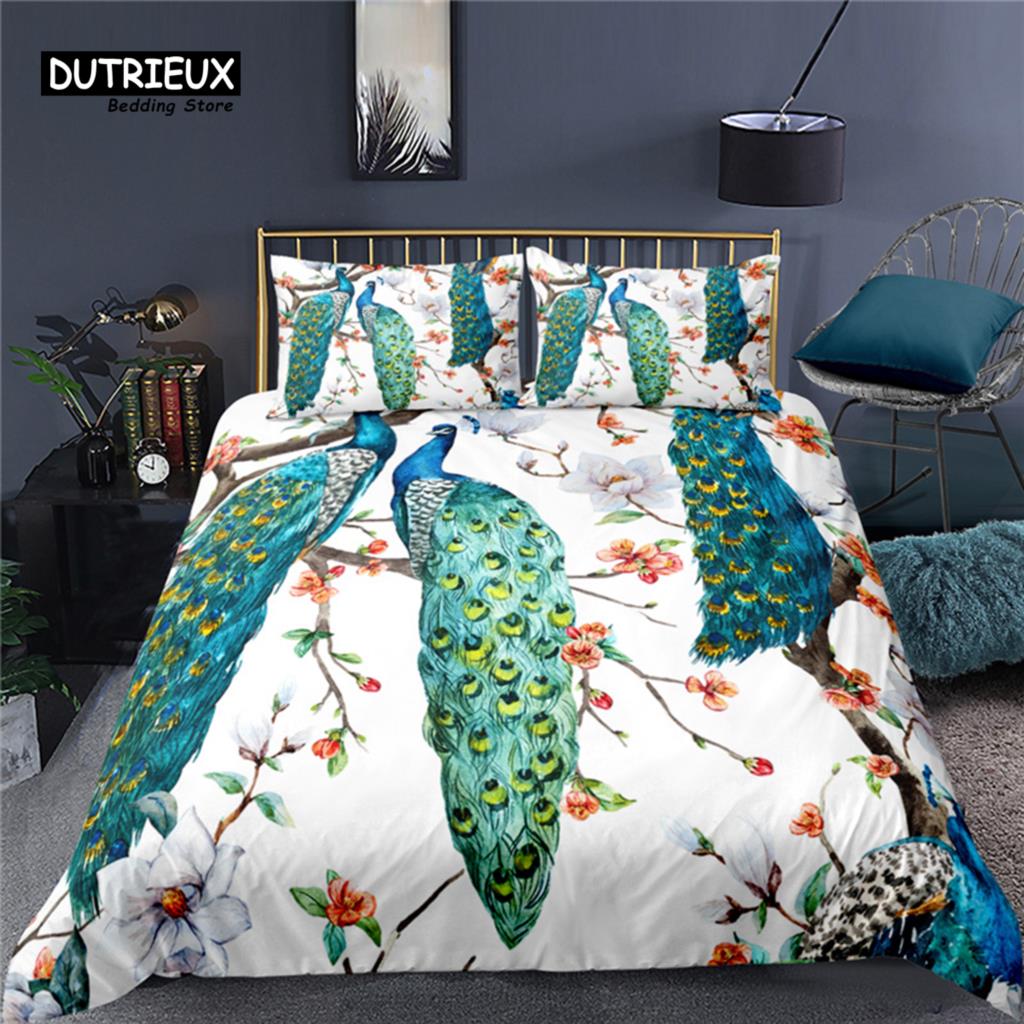Luxury 3D Peacock Print Home Living Comfortable Duvet Cover Pillowcase Kid Bedding Set Queen And King Eu/Us/Au/Uk Size