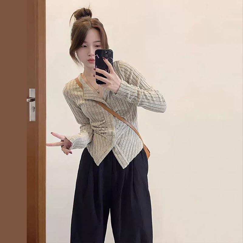 

Сегодняшняя мода, высококлассный сенс, облегающий и тонкий короткий кардиган крупной вязки с круглым вырезом в стиле Spice Girl, женский осенний, с длинными рукавами L абрикосовый