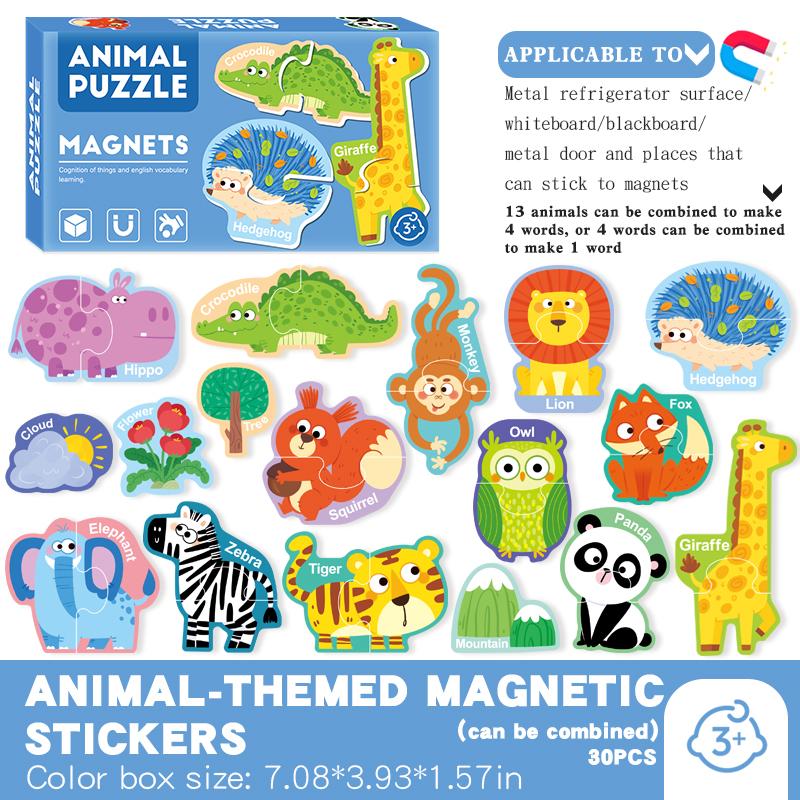 Kids Letters Numbers Animal Vehicle Refrigerator Sticker Magnetic Cognitive Matching Puzzle Educational Toys For Children