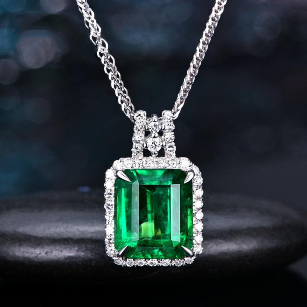 Emerald Princess Cut Pendant Luxury Party Engagement Zircon Necklace Jewelry