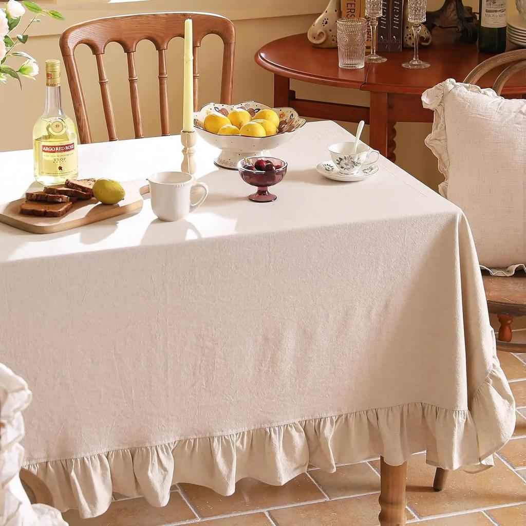 Retro Ruffle Tablecloth Cotton Washable Table Cover Tablecloths For Rectangle Table Baby Shower Kitchen Party Wedding Decor