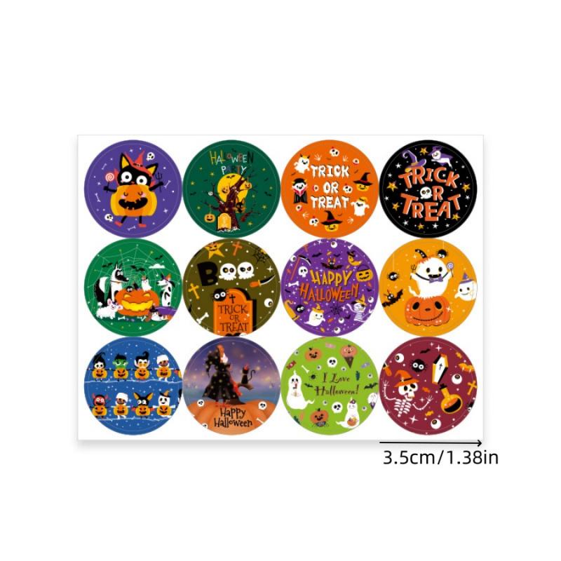 24pcs Halloween Stickers Pumpkin Ghost Skull Bat Party Candy Chocolate Snacks Cookies Gift Bag Adhesive Seal Decoration Stickers