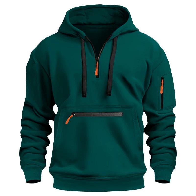 Autumn Men's Hoodie with Waterproof Zipper Pockets, Multi Pocket Pullover, Men's Sports and Casual Hoodie