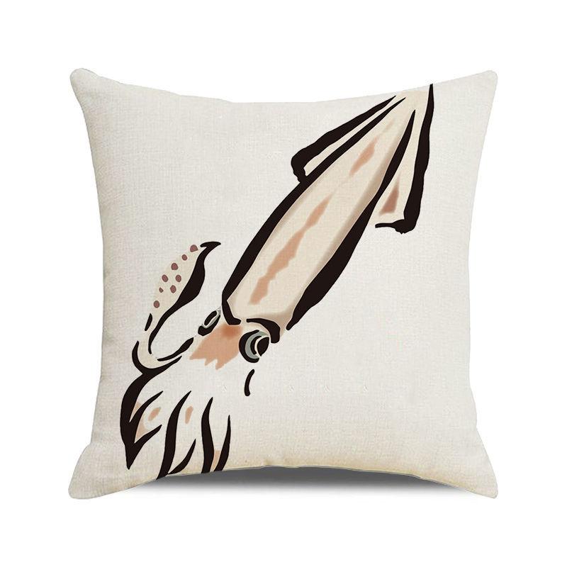 Watercolor Illustration of Octopus Squid Digital Printing Short Plush Pillow Covers for Car Sofa Office Cushion Cover Home Goods