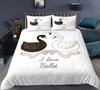 Swan Duvet Cover Set Rose Crown Comforter Cover Polyester Bedding Set Sweet Girl Romantic Quilt Cover Pink Red King Twin Size