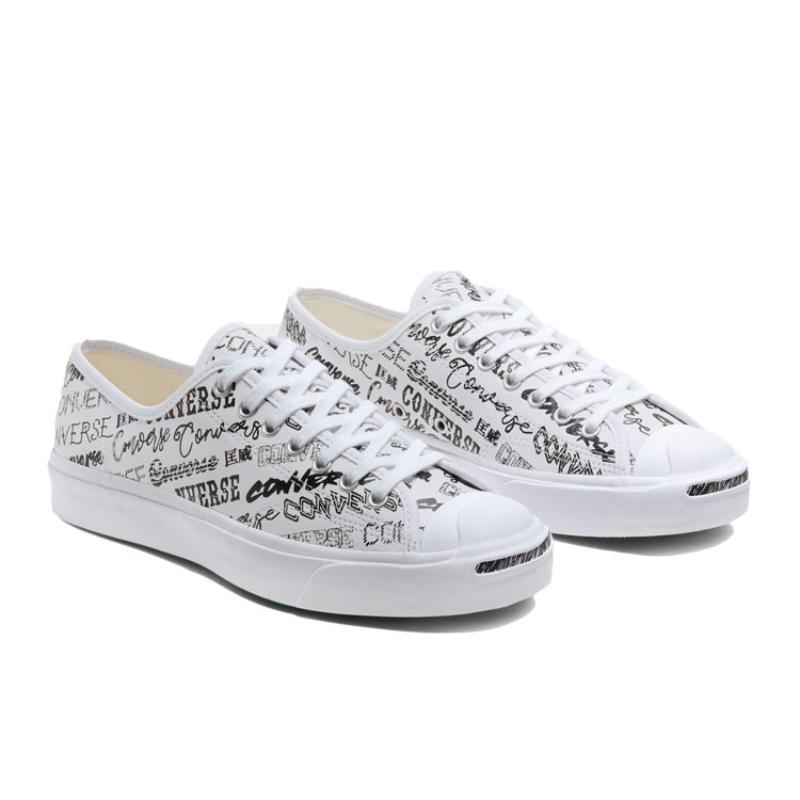 Converse Jack Purcell Full Print Letter Casual Anti-slip Wear-resistant Low-top Skate Shoes Unisex White