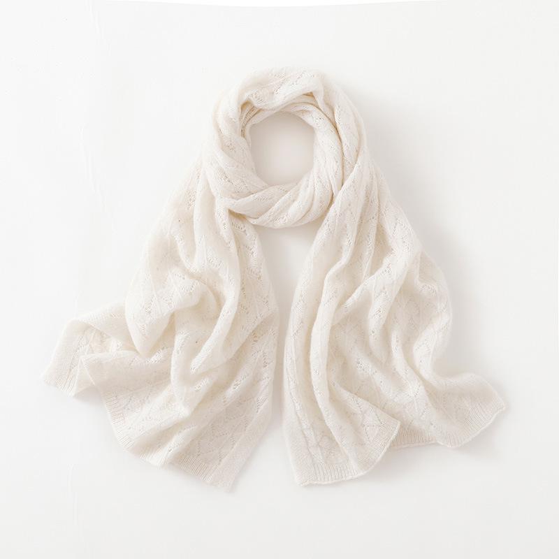 Cashmere 2025 Women's Solid Color Knitted Scarf Shawl – Hollowed-out Neck Protection for Autumn/Winter.