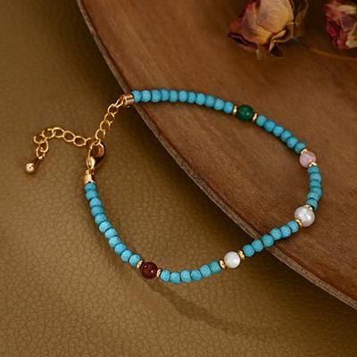 Natural Turquoise Mixed Gemstone Beaded Bracelet – Bohemian Spiritual Jewelry, Calm Protection Gift for Women