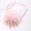 1pc Pink Mesh Gold Crown Headband with 3 Pink Flowers, Lovely Cute Shiny Birthday Crown Tiara for Girls, Kids Hairband