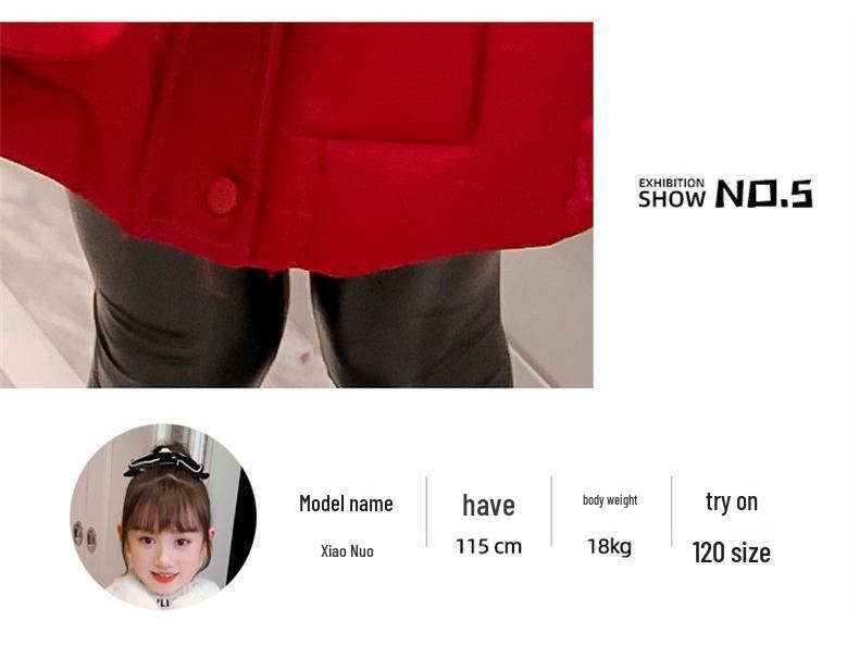 Girls' 2022 Mid-Length Fashion Coat: New Year Plus Velvet Padded Cotton Jacket