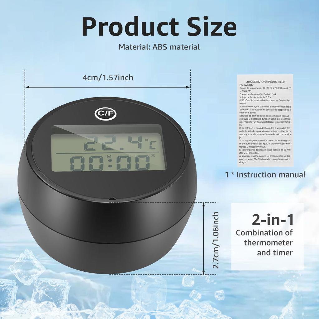 Ice Bath Thermometers Floating with Timer IPX6 Waterproof Cold Plunge Digital Bath Pool Thermometer