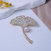 Ginkgo Leaf Pearl Rhinestone Brooch Scarf Pin