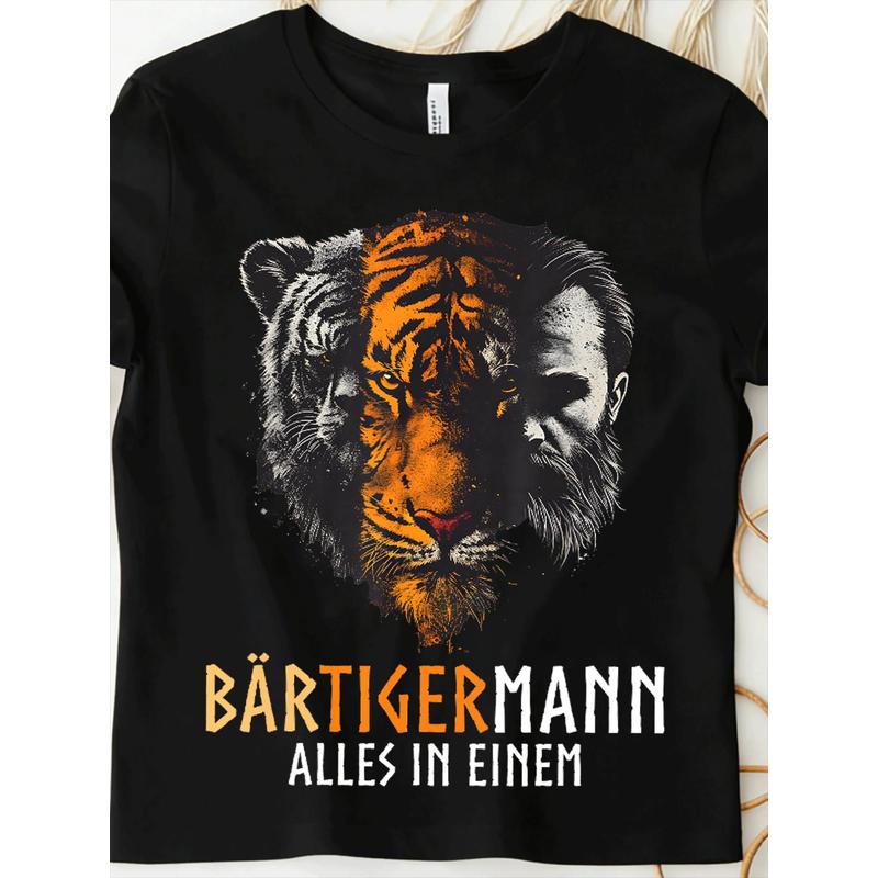 Bartigermann Alles In Einem Bear Tiger Viking for Man T-Shirt, Black for Men Women Unisex All Season Funny T-Shirt, 180g