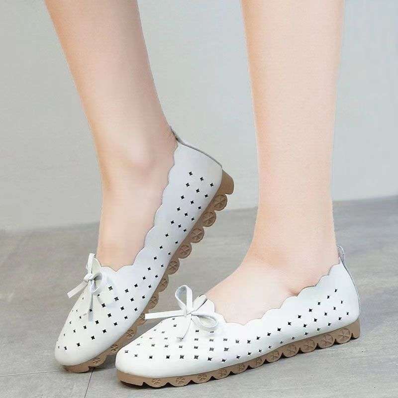Doudou Shoes Female Mother Shoes Spring and Autumn Flat-bottomed Casual Single Shoes One Pedal Lazy Shoes White Nurse Shoes