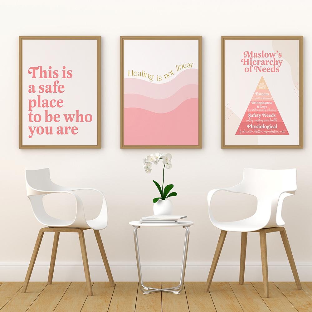 Mental Health Quote Propaganda Poster Print Therapist Office Wall Art Decor Pink Girl Mental Pyramid Canvas Painting Room Home