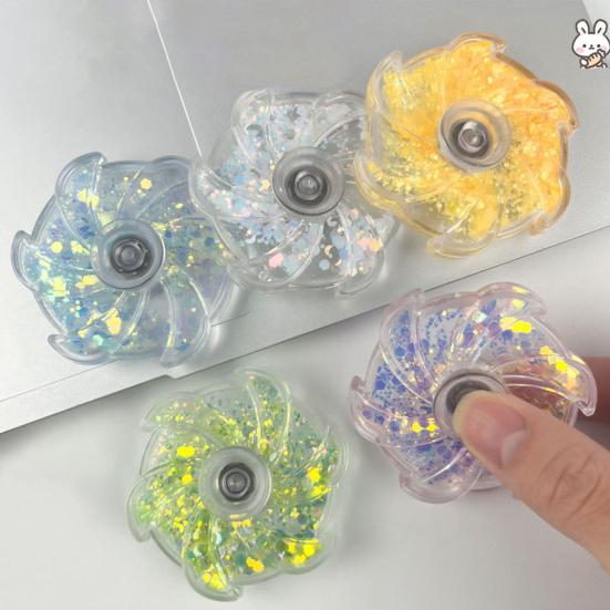 Flower Spinner Fidget Toy Glitter Quicksand Filled Stress Relief Finger Flexibility Training Spinning Top Fingertip Gyro Kids Teens Adults Gift