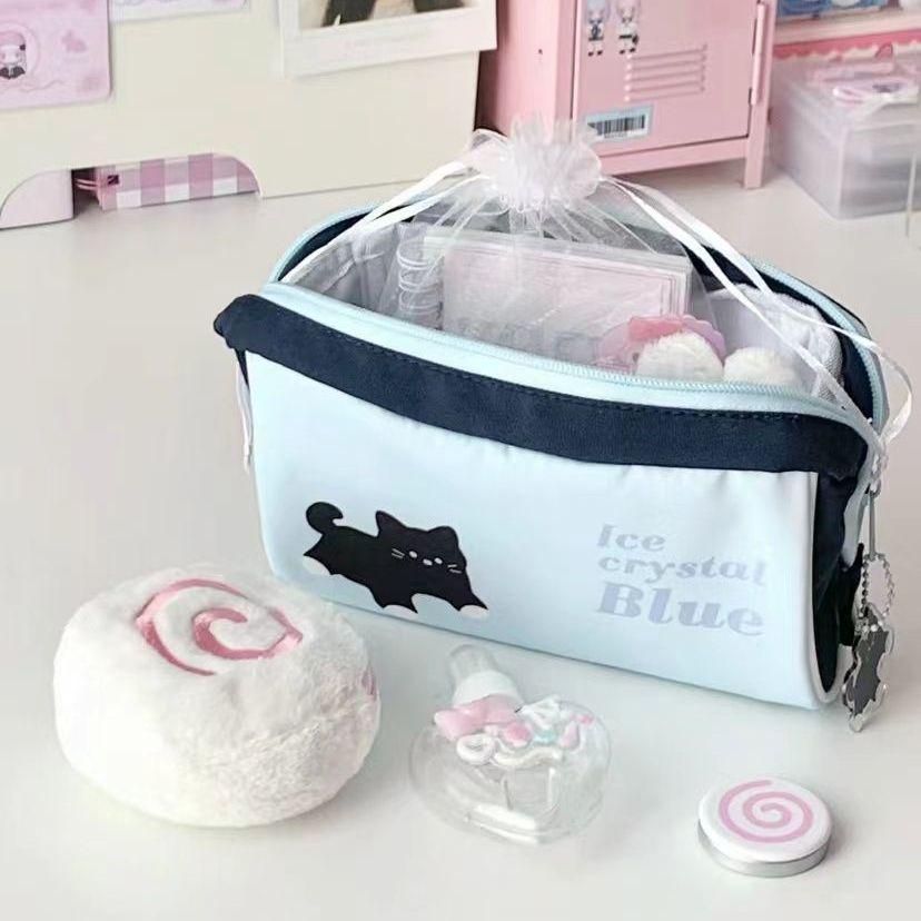 Original Milk Blue Black Cat Pencil Case – Cute, Large Capacity Stationery Bag