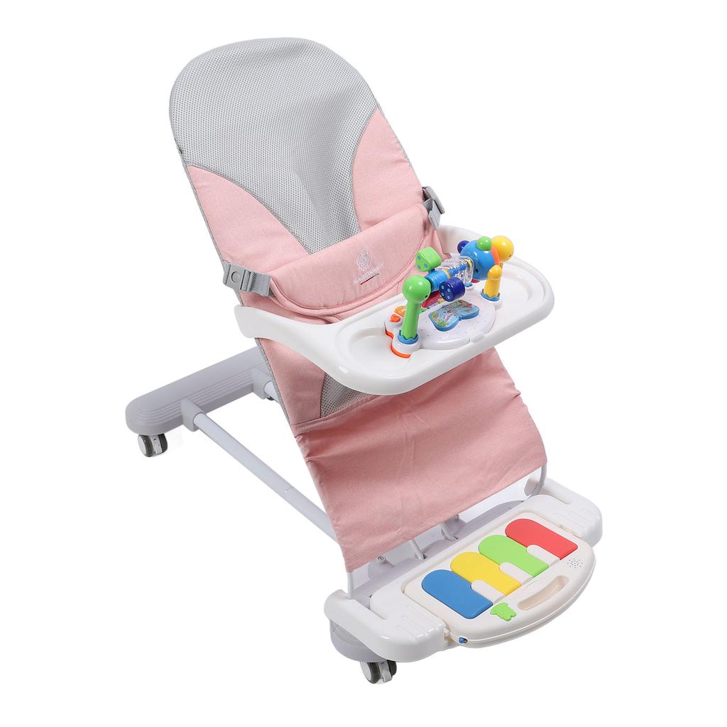 כיסא נדנדה לתינוק כיסא נדנדה לתינוק עריסה עם מוט צעצועים גלגלים מסתובבים מגש אוכל פסנתר פדלים