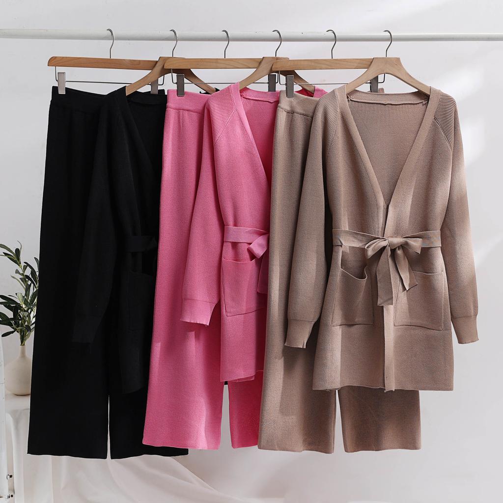 Casual Loungewear Women Set Knit Bathrobes Cardigans Pants Matching Sets Two Piece Women Knitted Suit Knitted Two Piece Women Sets