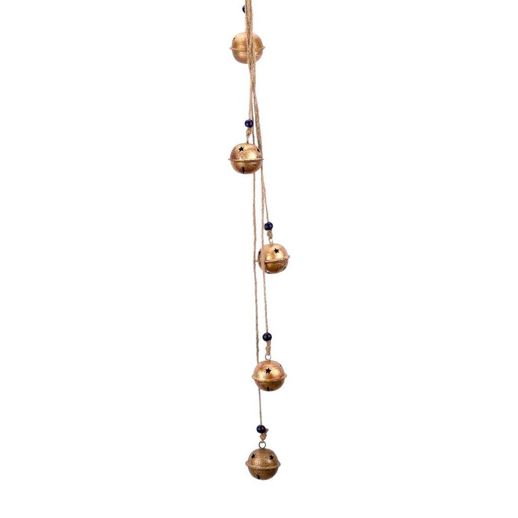 Artisan Hanging Jingle Bells with Jute Rope for Festive Wall Decoration - Handmade Gold Cowbells Wind Chimes for a Vintage Farmhouse Home Décor
