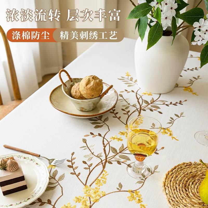 Rectangle Embroidered Tassel Tablecloth American Waterproof Floral Dining Table Cloth Home Decor Tea Table Dustproof Table Towel