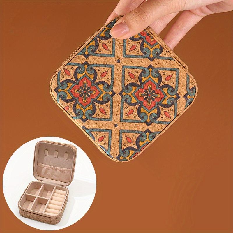 Portable Vintage European Cork Jewelry Box for Rings, Earrings, Bracelets, Necklaces with Lid - Perfect for Travel and Daily Organization