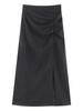 High Waist Slimming A-Line Midi Skirt with Slit - Korean Style Bodycon In Black