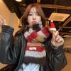 New contrasting stripes college style including knitted scarf women's autumn and winter warm versatile couple wool scarf