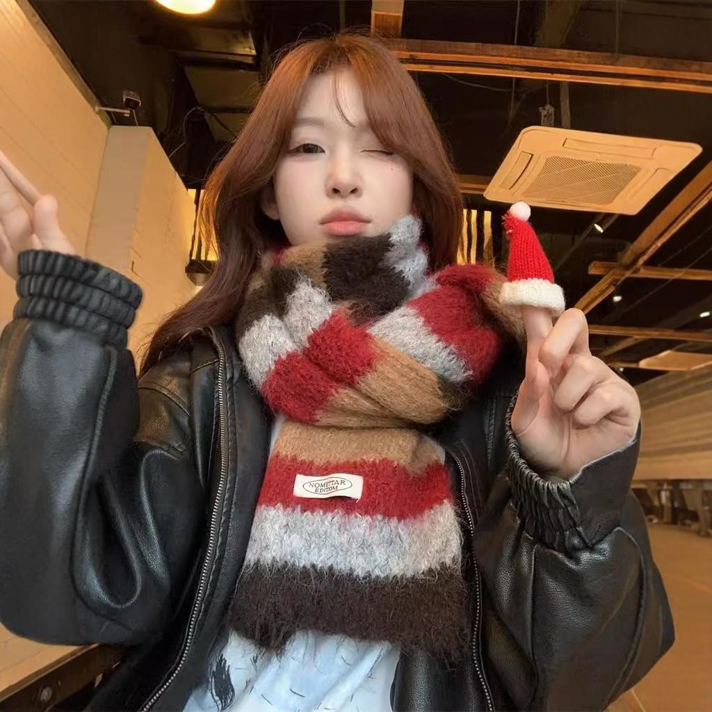New contrasting stripes college style including knitted scarf women's autumn and winter warm versatile couple wool scarf