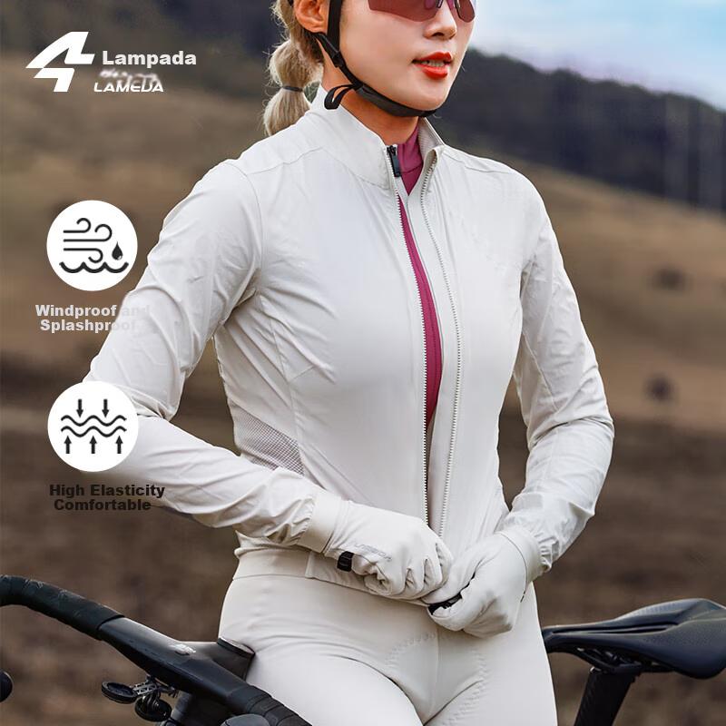 Cycling Jersey for Women, Lightweight Windproof And Water-Resistant Thin Jacket, Portable Road Bike Outer Layer, Sand White, 2XL