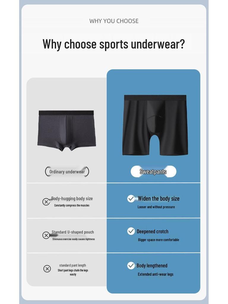 Men's Plus Size Seamless Ice Silk Boxer Briefs - Anti-Chafe, Antibacterial for Running & Fitness