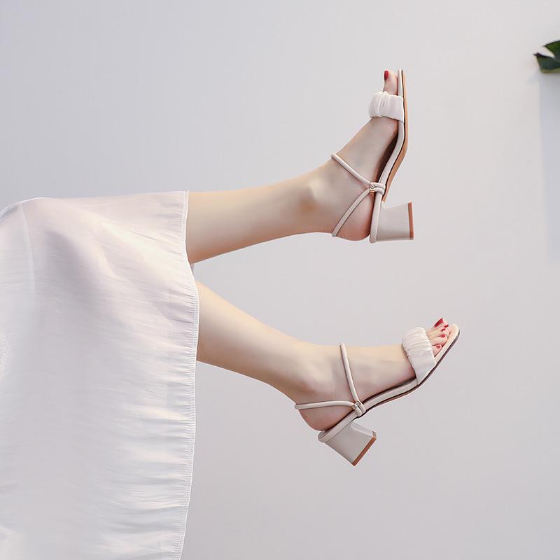 779-1 Half-drag women's outer wear 2025 summer small high-heeled sandals summer French gentle cool slippers