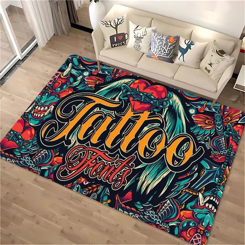 3D HD Tattoo Studio Carpet, Living Room and Bedroom Household Items,Children's Room Sofa Mats, Doormat Floor Anti-slip Rug, Gift