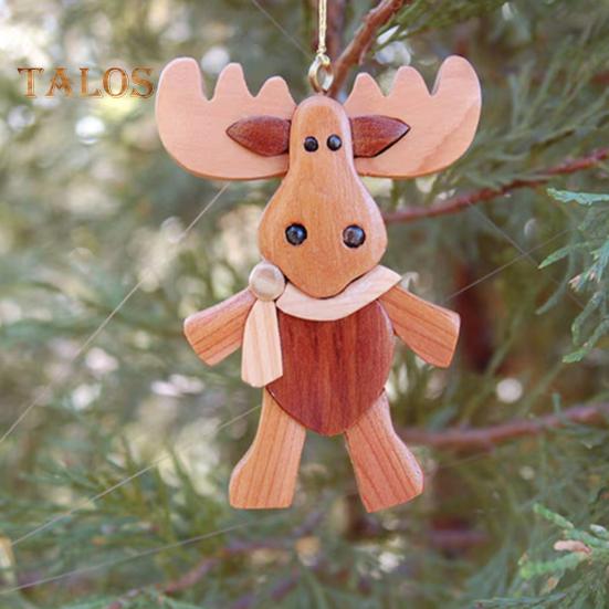 Weihnachtsschmuck in Tierform mit Umhängeband, Hirsch, Eule, Fuchs, handgeschnitzt, aus Holz, Weihnachtsbaum, Heimdekoration