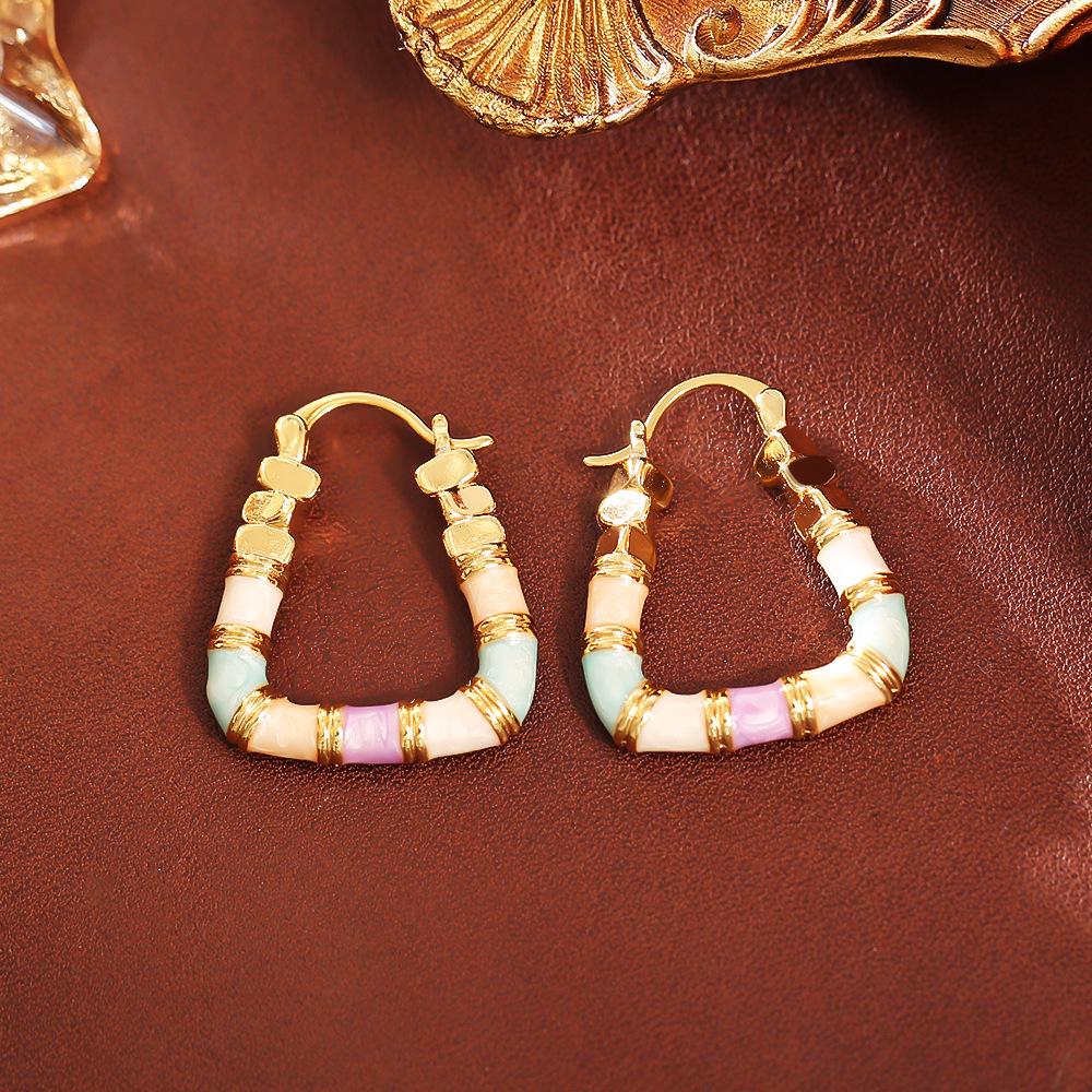 Stylish Silver Enamel Drip Oil Earrings - Retro Hong Kong Fashion, High-End, Simple Ear Clips, Trendy Niche Jewelry