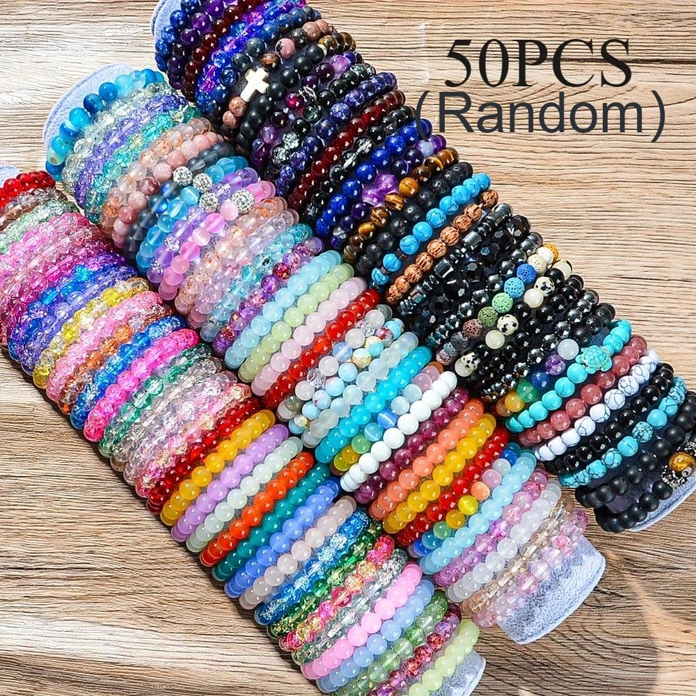 Ensembles de bracelets de mode aléatoires 5/20/50/100 pièces en pierres naturelles perlées, couleurs multiples pour s'assortir à toutes les tenues