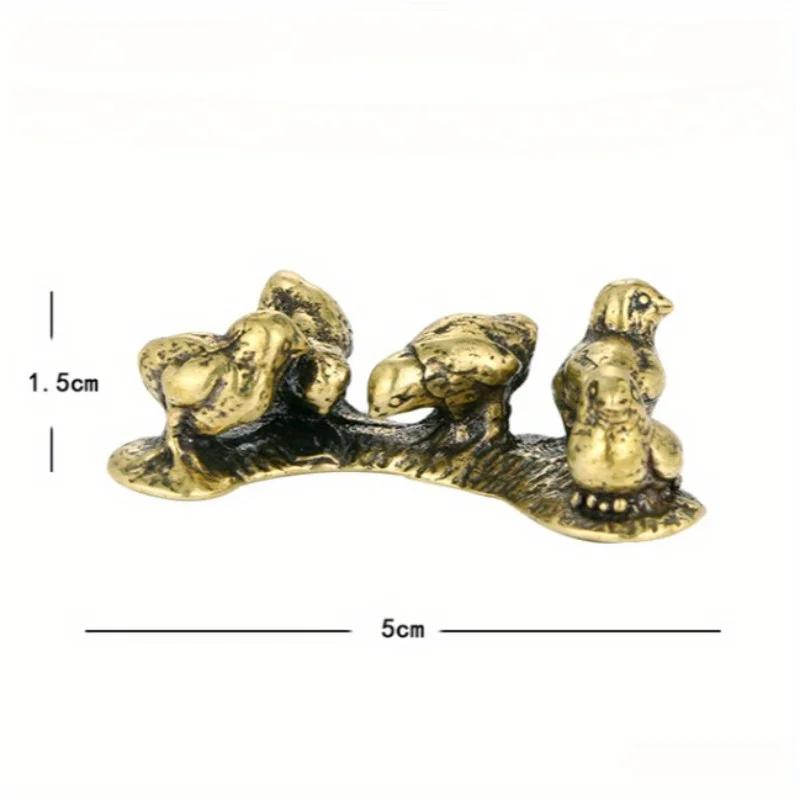 Solid Brass Chicken Rice Figurine Miniature Tea Pet Desktop Small Ornament Animal Home Decoration Accessories Children Gifts