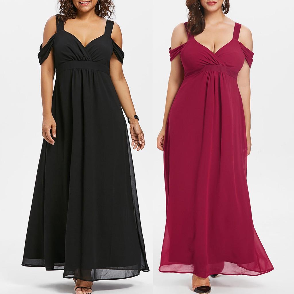 Buy Fashion Women Chiffon Shoulder V-Neck Plus Size Empire Waist Maxi ...