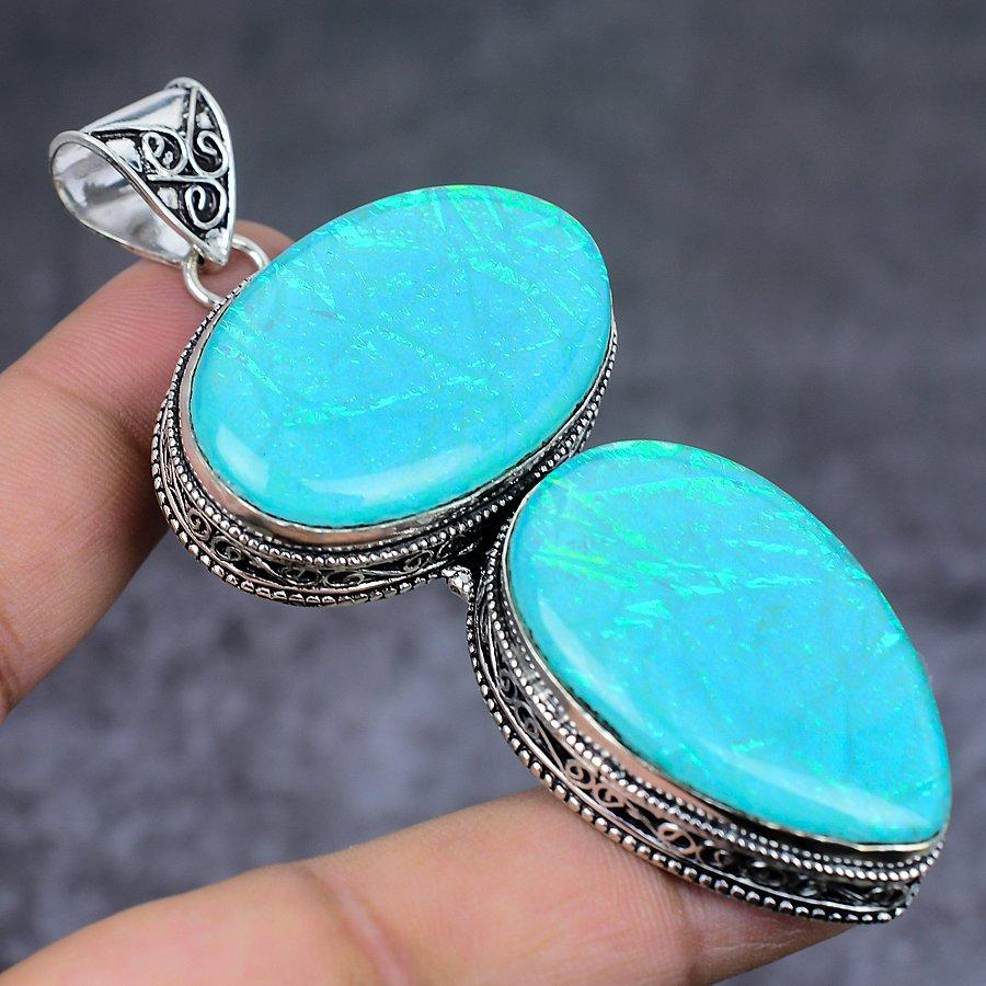 Natürlicher grüner Triplet-Opal, 925er Sterlingsilber, Schmuckanhänger, 8,3 cm, s3F58