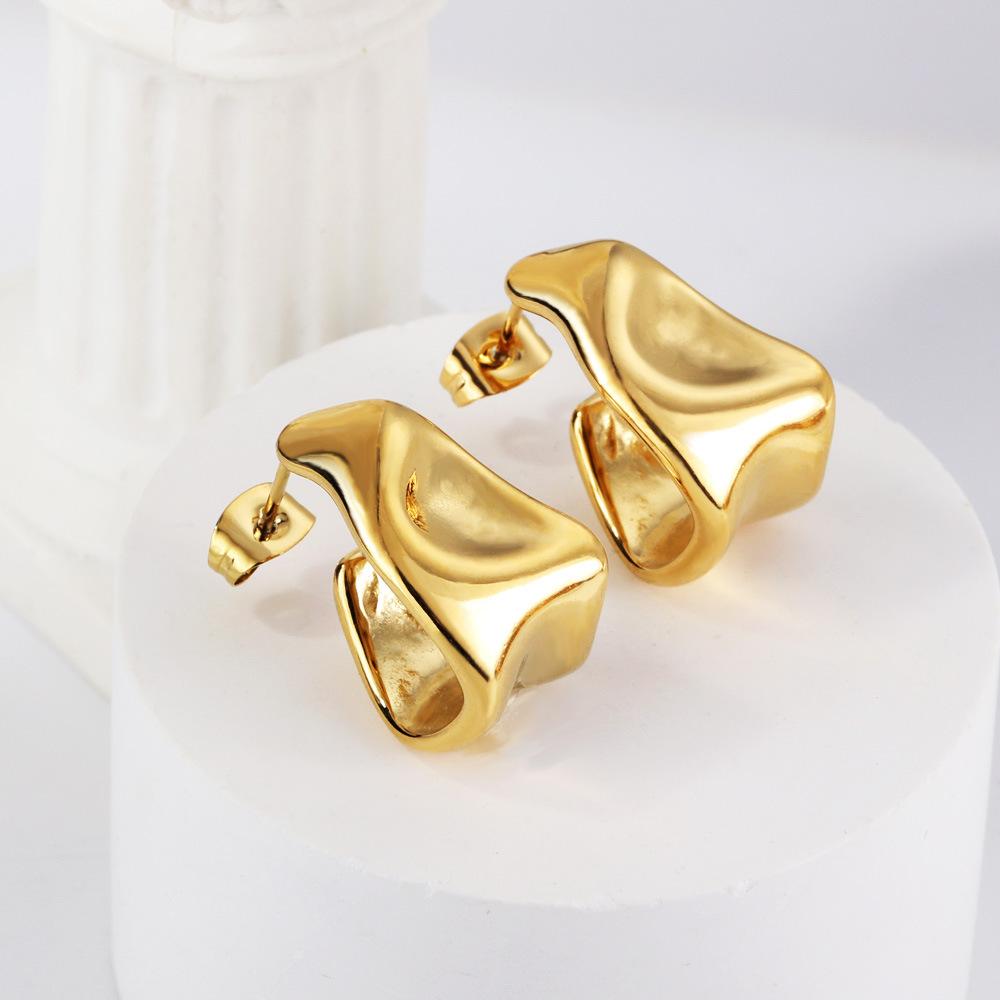 Light Luxury Temperament Stud Earrings Women's Simple Smooth Irregular Special-shaped High-end Earrings Stainless Steel Earrings