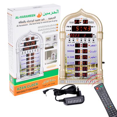 12V Azan Moschee-Kalender Muslimische Gebetswanduhr Wecker Islamischer Moschee-Azan-Kalender Ramadan Heimdekoration mit Fernbedienung