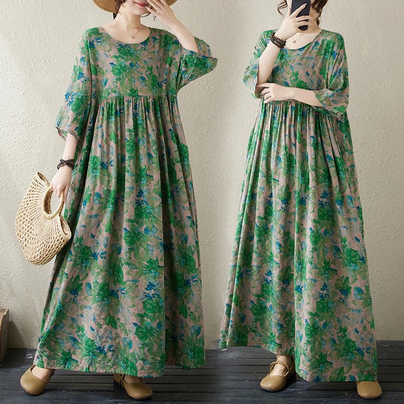 Летние женские платья с круглым вырезом и коротким рукавом больших размеров One Size — фото 3