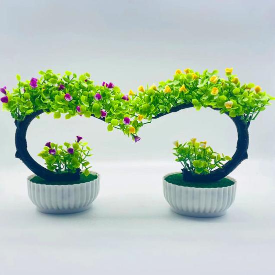 Fake Bonsai Romantic No Watering Plastic Beautiful Artificial Flower Bonsai with Pot